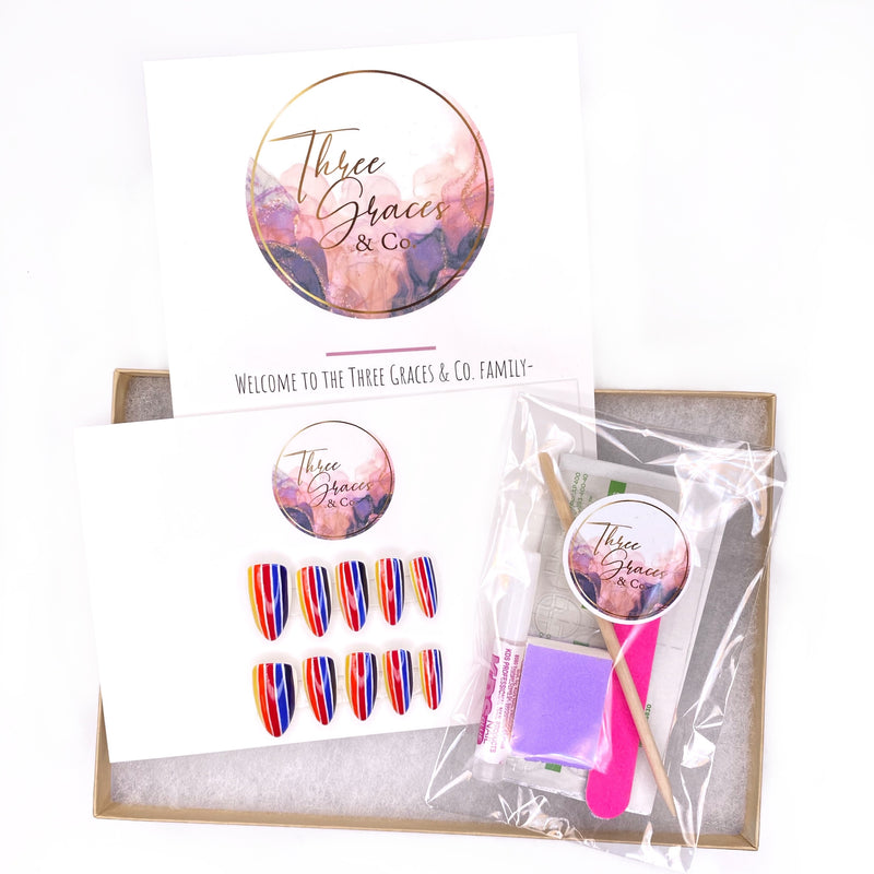 Candy Stripes - Three Graces & Co. press on nails glue on nails stick on nails