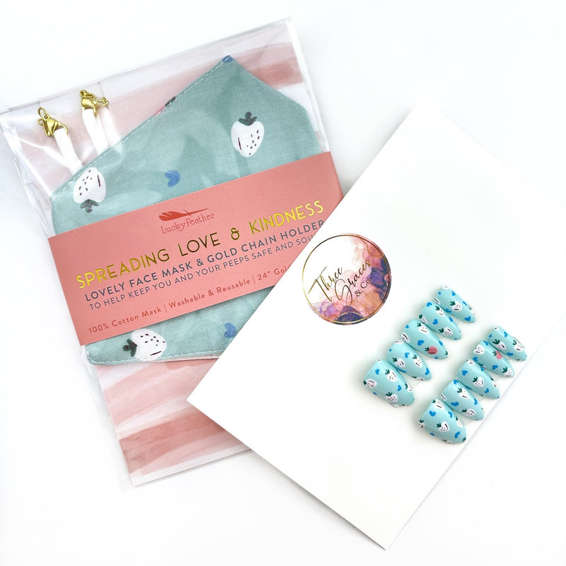 Strawberry Blues Nail Set/Mask Combo